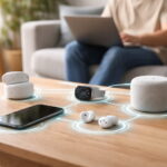 Smartphone, Smartwatch und kabellose Kopfhörer sind über ein WPAN drahtlos miteinander verbunden