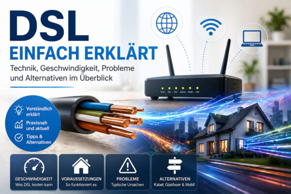 DSL einfach erklärt mit Router Kupferleitung und Internetverbindung Übersicht