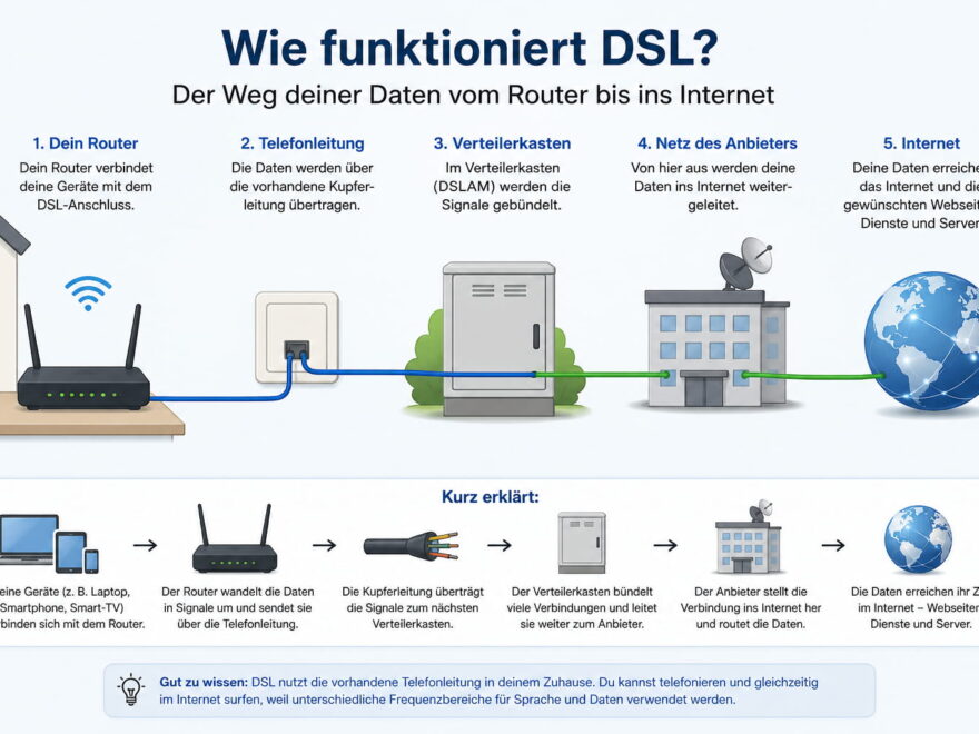 DSL Funktionsweise einfach erklärt mit Router, Telefonleitung und Verteilerkasten
