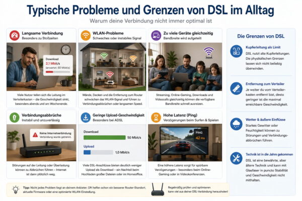 Typische DSL Probleme im Alltag wie langsames Internet WLAN Störungen und Verbindungsabbrüche