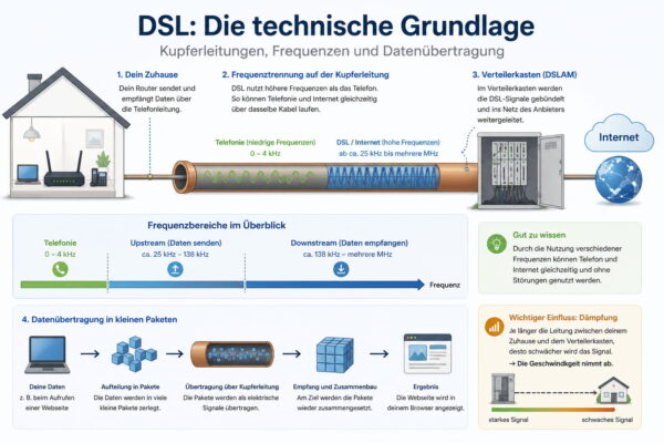 DSL Technik mit Kupferleitung, Frequenztrennung und Datenübertragung einfach erklärt