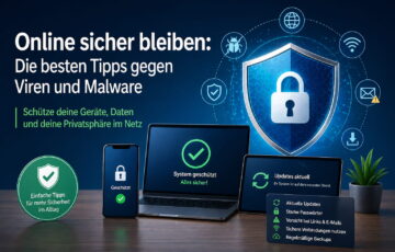 Illustration zum sicheren Surfen im Internet und Schutz vor Malware auf PC und Smartphone