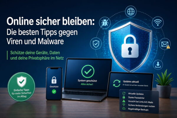 Illustration zum sicheren Surfen im Internet und Schutz vor Malware auf PC und Smartphone
