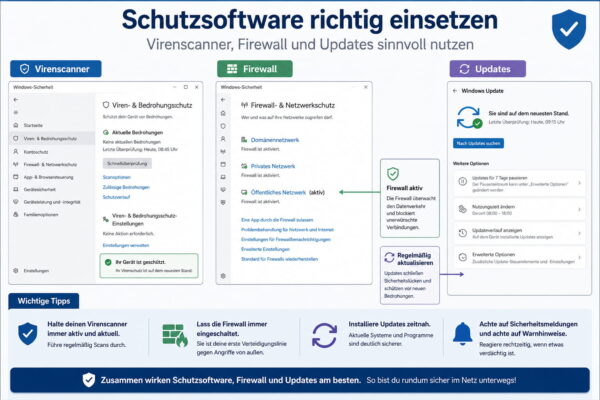 Übersicht zu Virenscanner, Firewall und Updates für besseren Schutz vor Malware