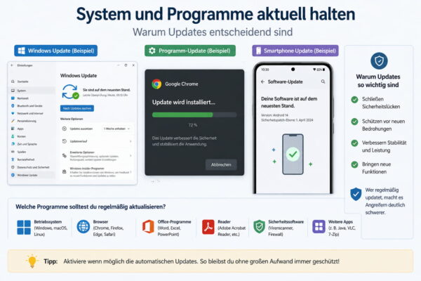 Beispiel für Windows- und Software-Updates zur Verbesserung von Sicherheit und Schutz vor Malware