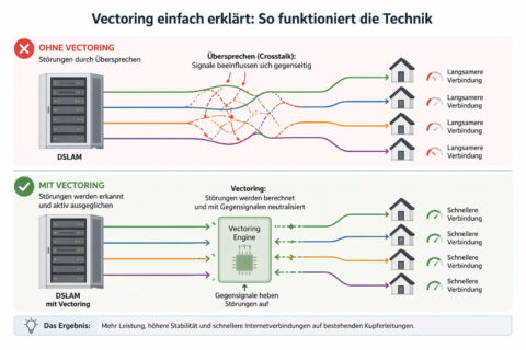 Vectoring Funktionsweise einfach erklärt mit DSL Leitungen und Störungsunterdrückung