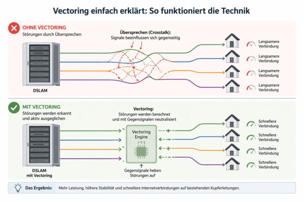 Vectoring Funktionsweise einfach erklärt mit DSL Leitungen und Störungsunterdrückung