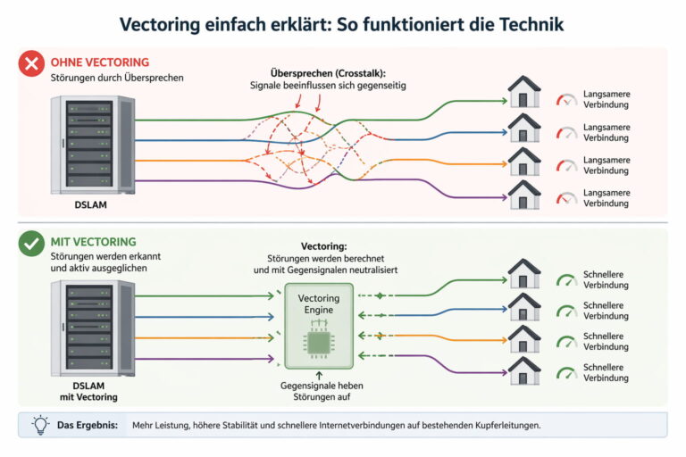 Vectoring Funktionsweise einfach erklärt mit DSL Leitungen und Störungsunterdrückung