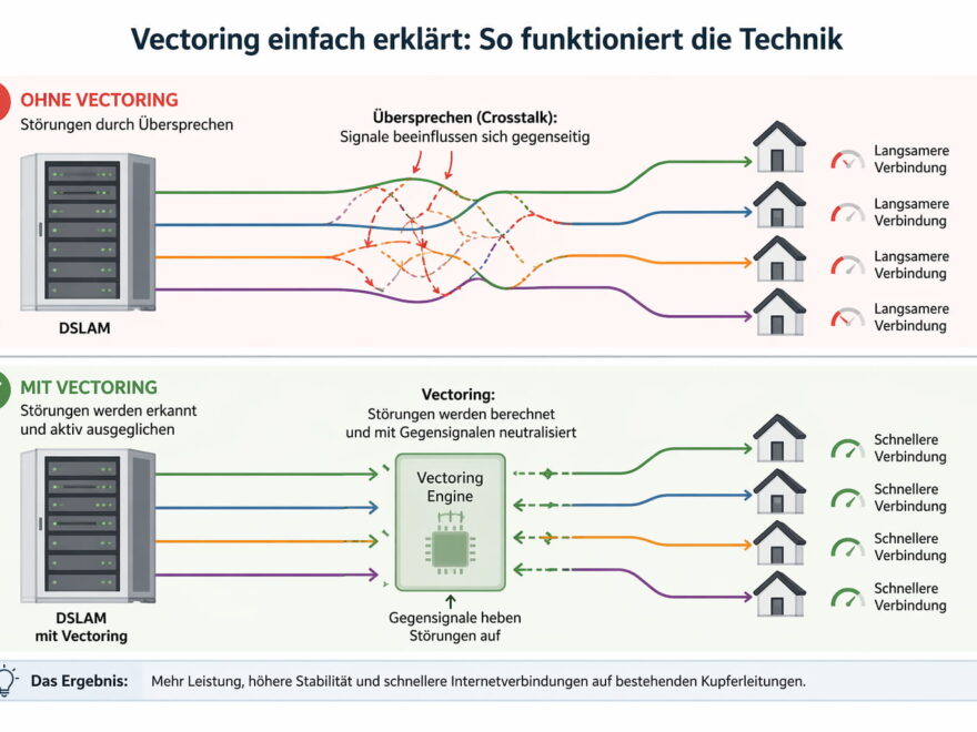 Vectoring Funktionsweise einfach erklärt mit DSL Leitungen und Störungsunterdrückung