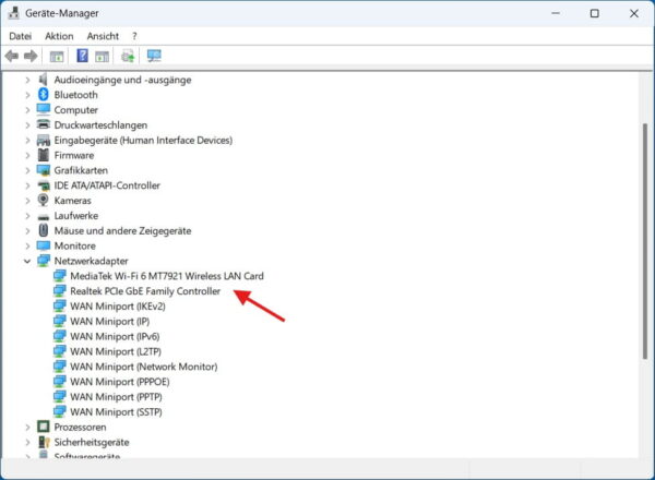 Geräte-Manager in Windows mit geöffneten Netzwerkadaptern