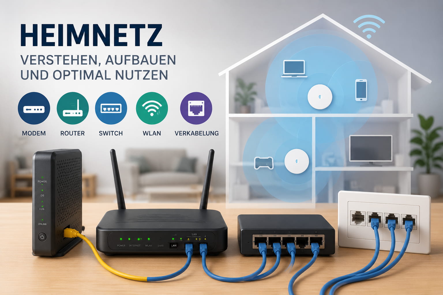 Heimnetzwerk aufbauen mit Router, Modem, Switch, WLAN und Netzwerkverkabelung