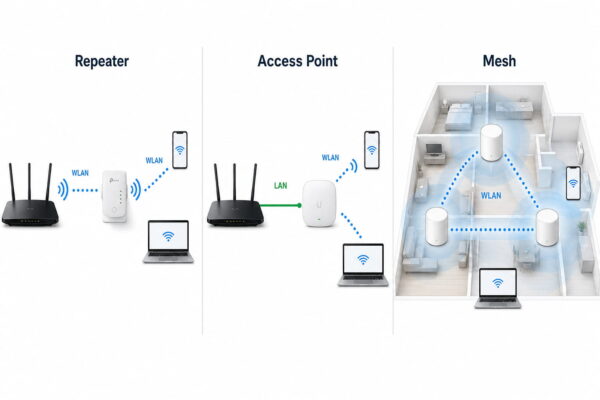 Repeater, Access Point oder Mesh im Heimnetz erklärt Vergleich von Repeater, Access Point und Mesh zur WLAN-Erweiterung im Heimnetz